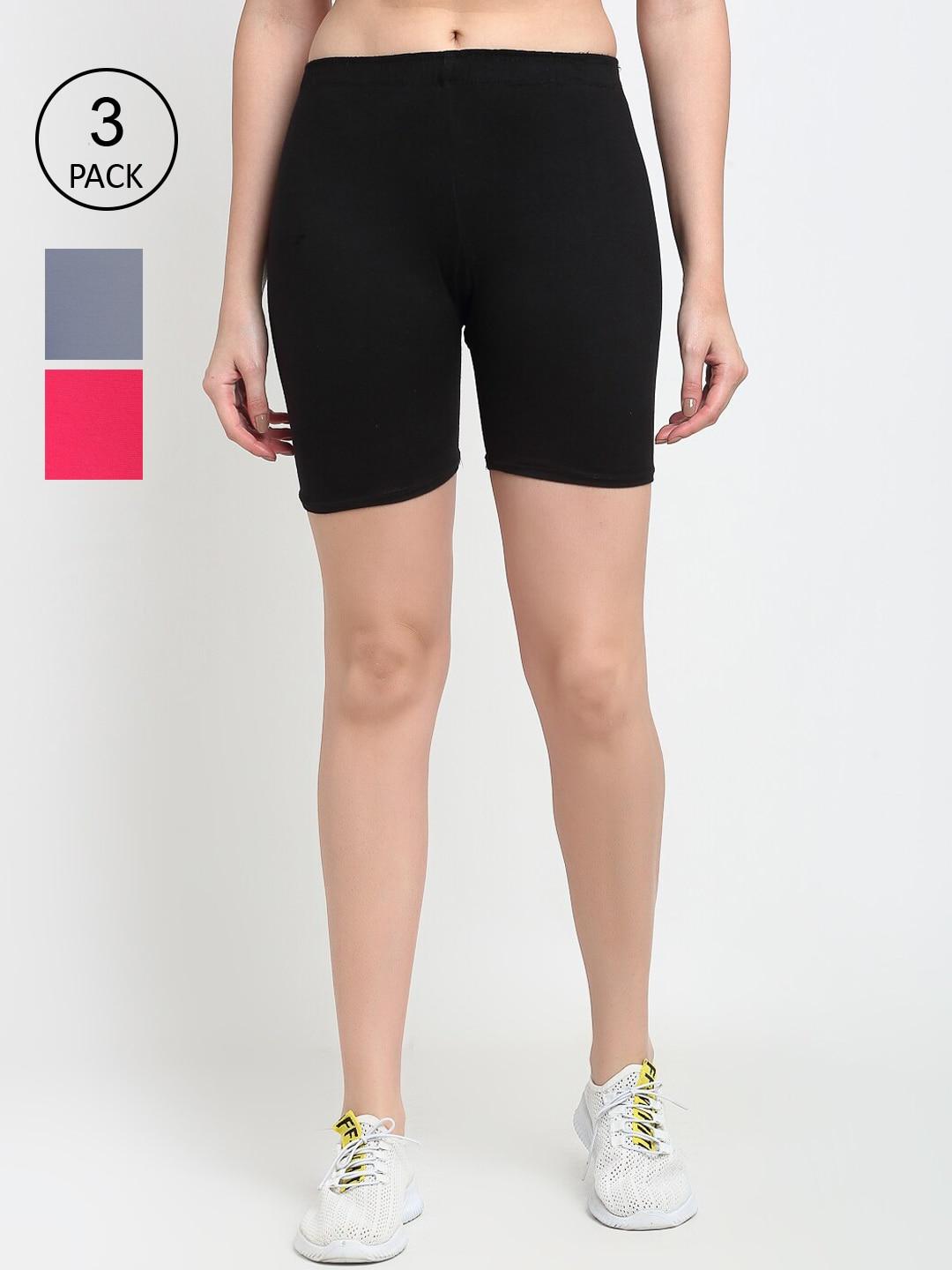 GRACIT Women Pack of 3 Solid Biker Shorts