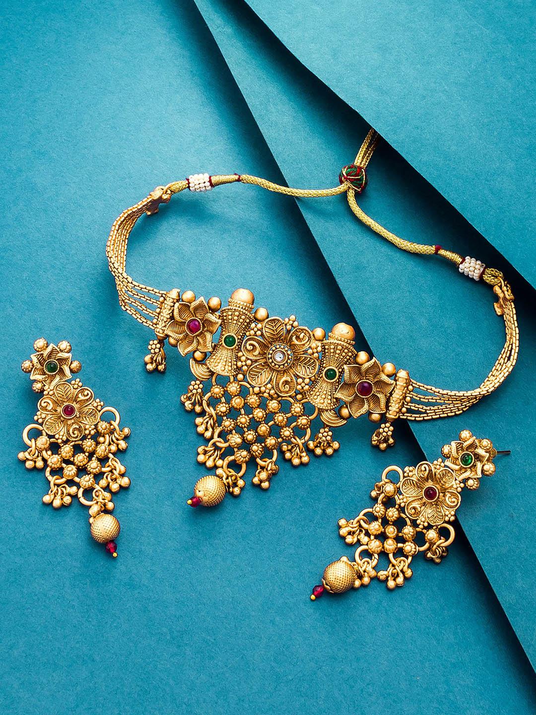 aadita-gold-plated-pink-&-green-pearl-studded-temple-jewellery-set