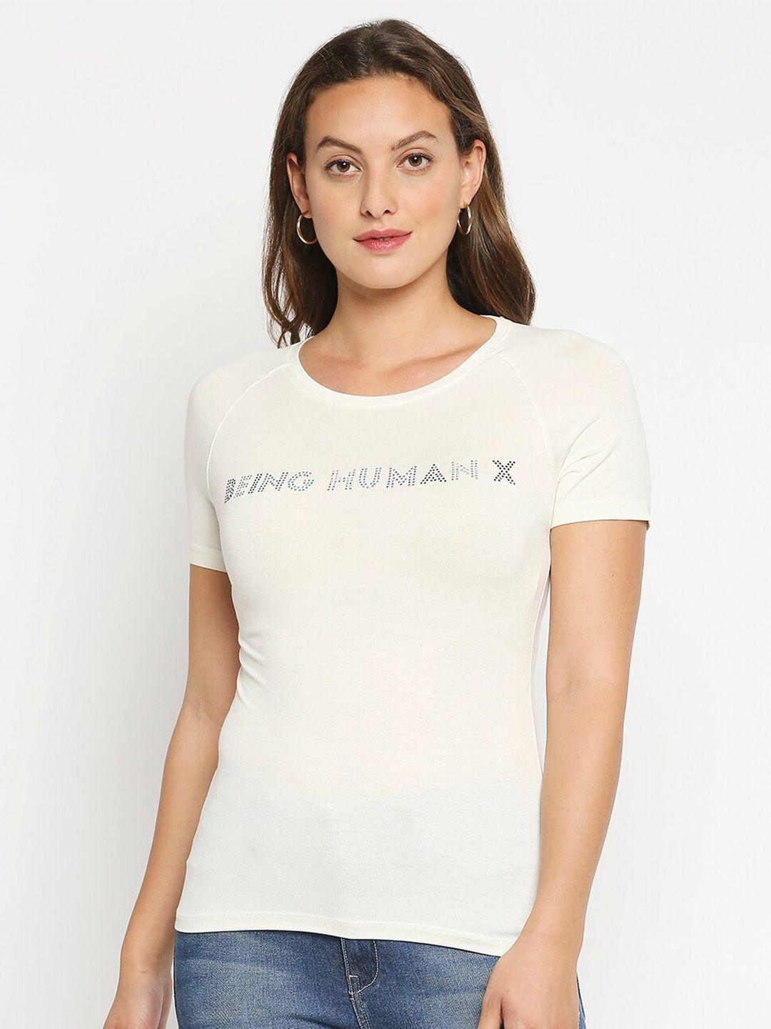 Being Human Women White Typography T-shirt