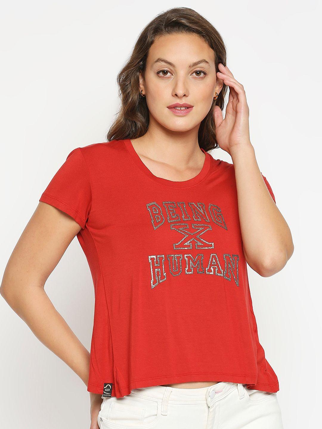 Being Human Woman Red Typography Printed T-shirt