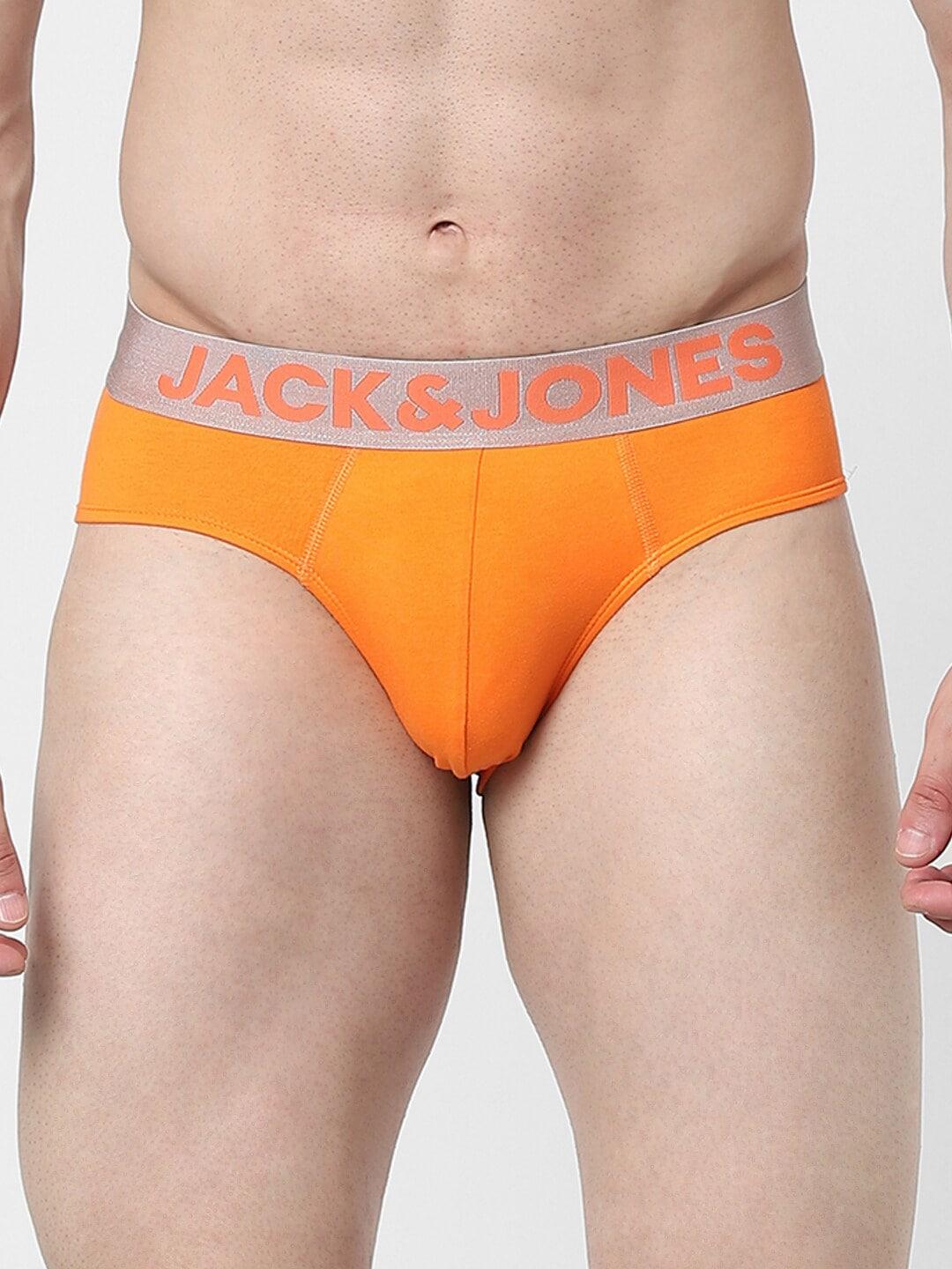 Jack & Jones Men Orange Solid Cotton Basic Briefs