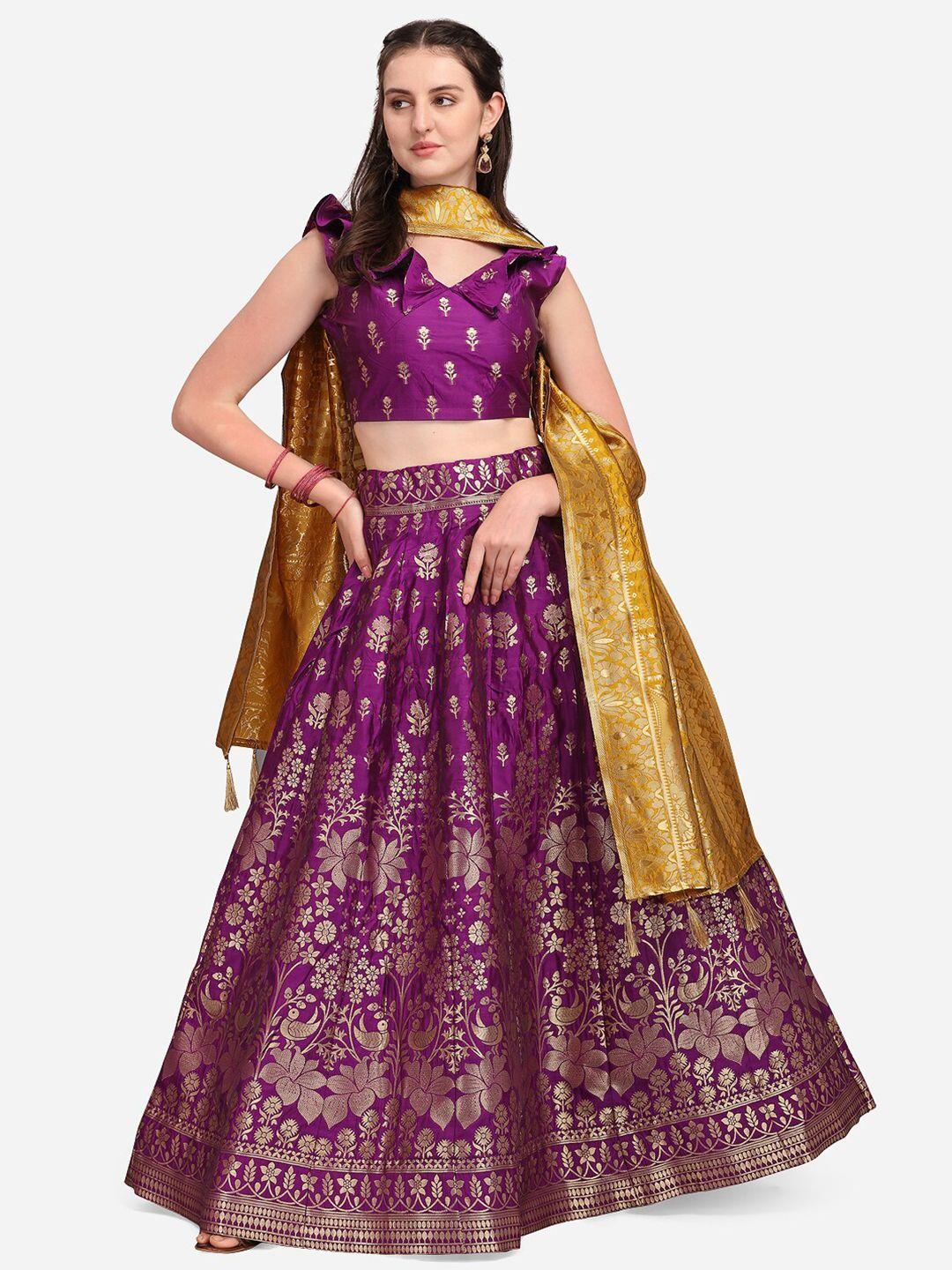 PURVAJA Magenta & Yellow Ready to Wear Lehenga & Unstitched Blouse With Dupatta