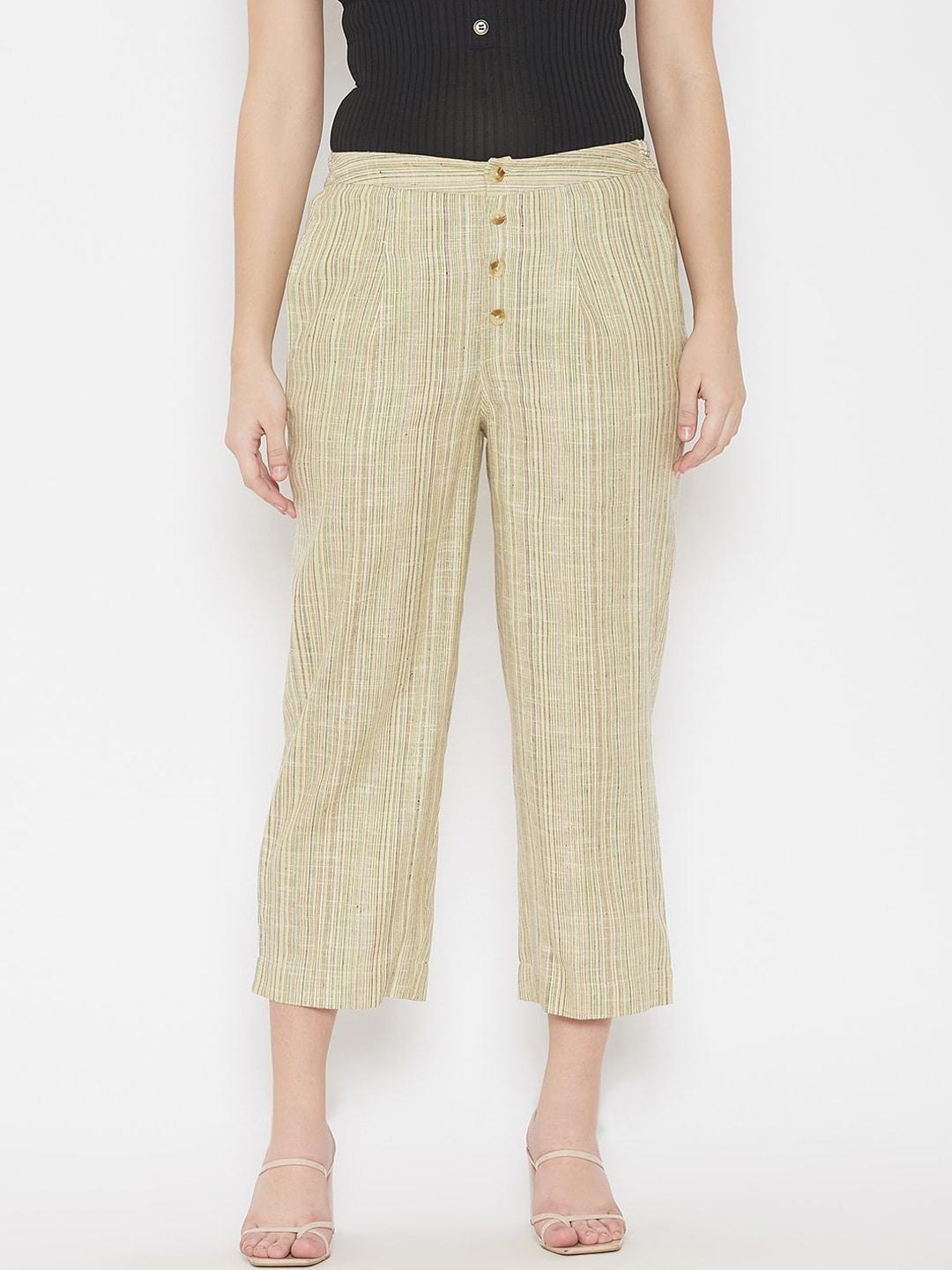 WineRed Women Green Striped Trousers