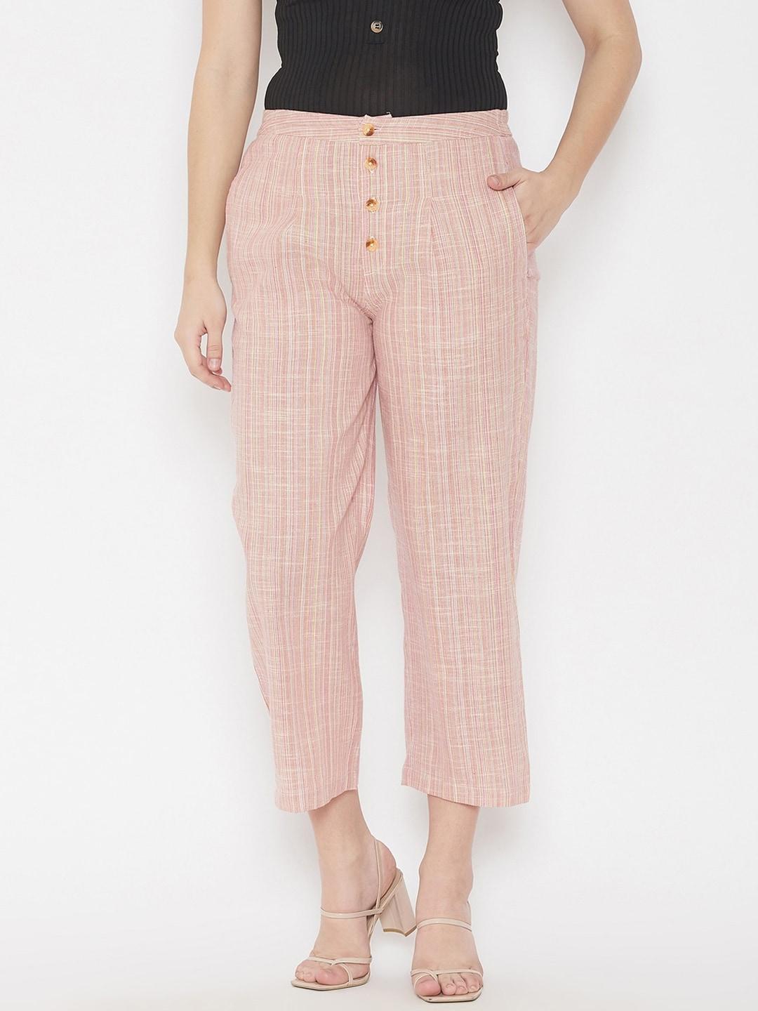 WineRed Women Pink Striped Trousers