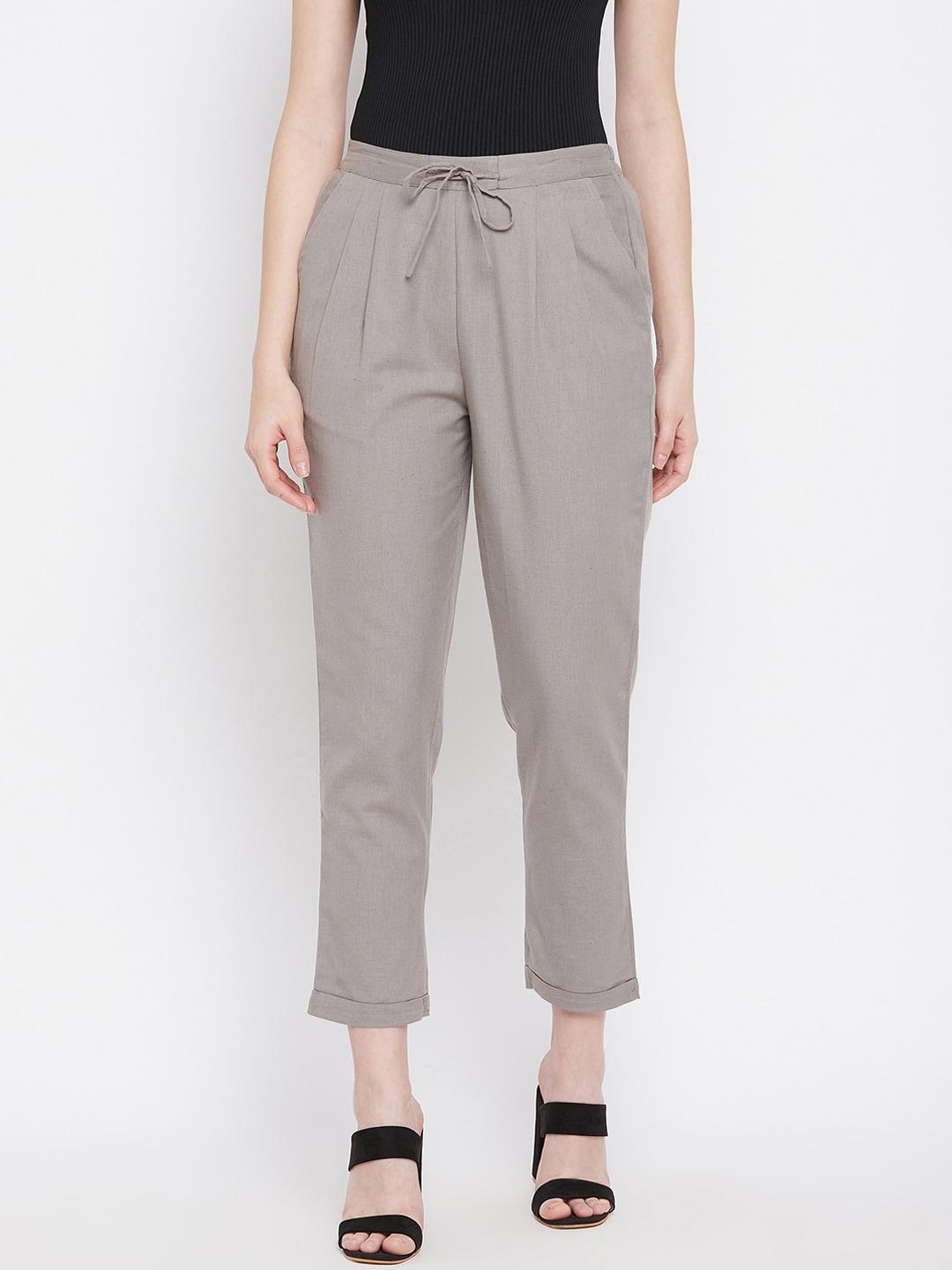 WineRed Women Grey Solid Pleated Trousers