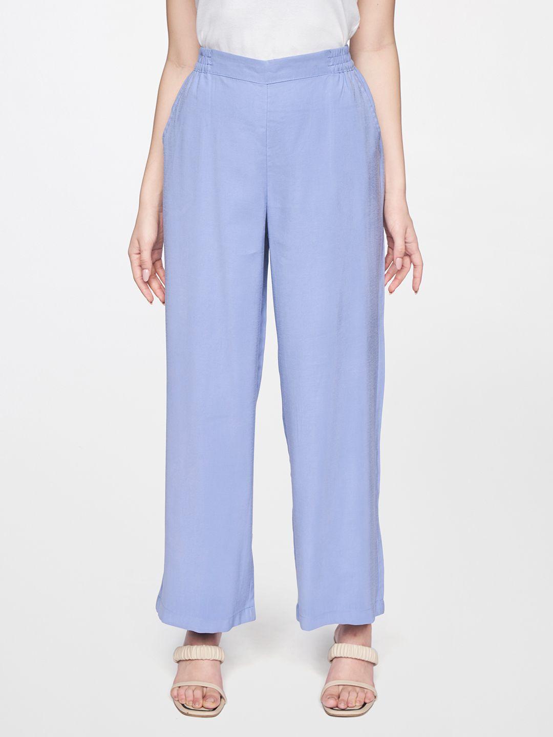 AND Women Blue Straight Fit Trousers