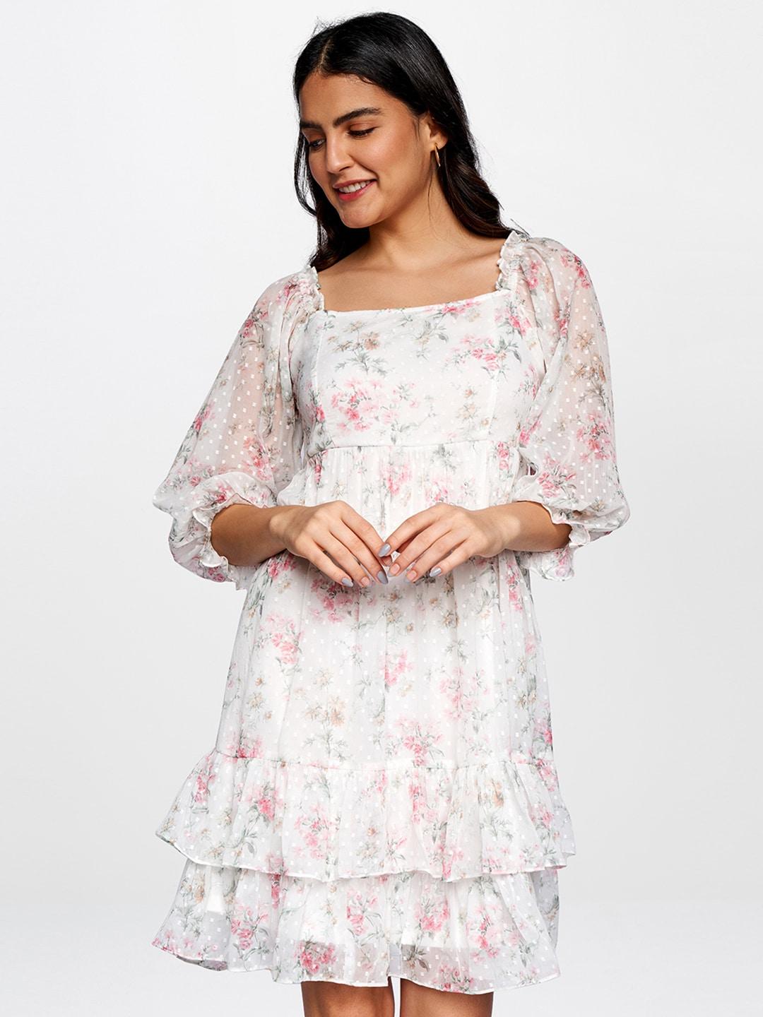 and-white-&-pink-floral-print-flounce-hem-dress
