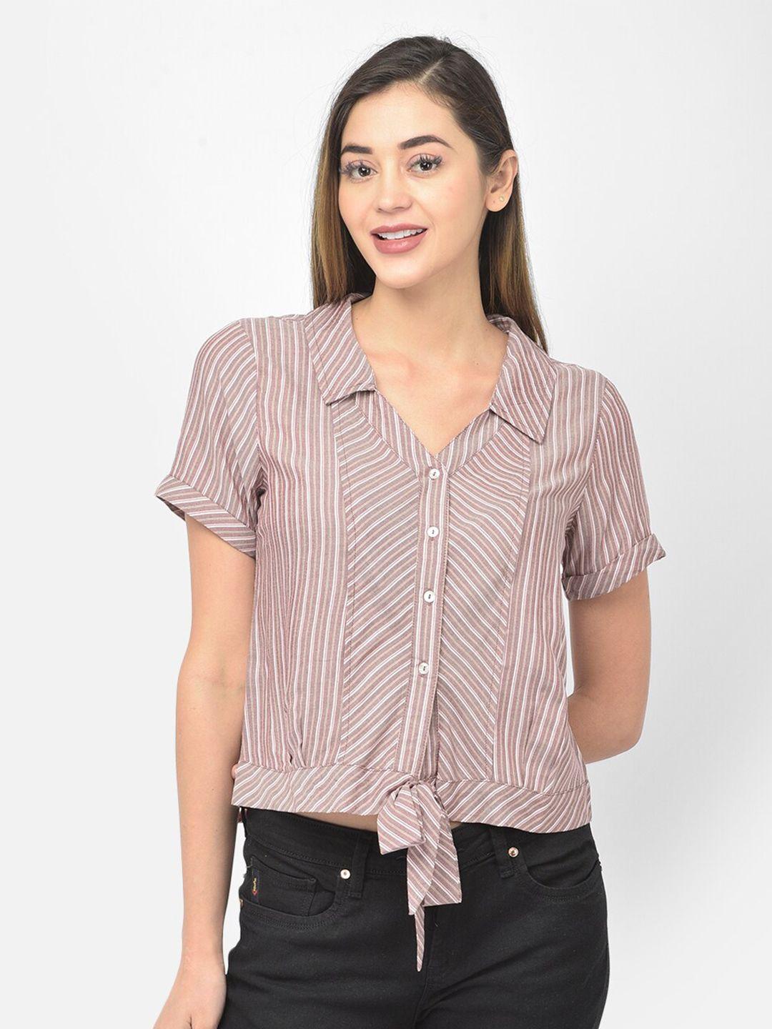 Latin Quarters Brown Striped Shirt Style Top