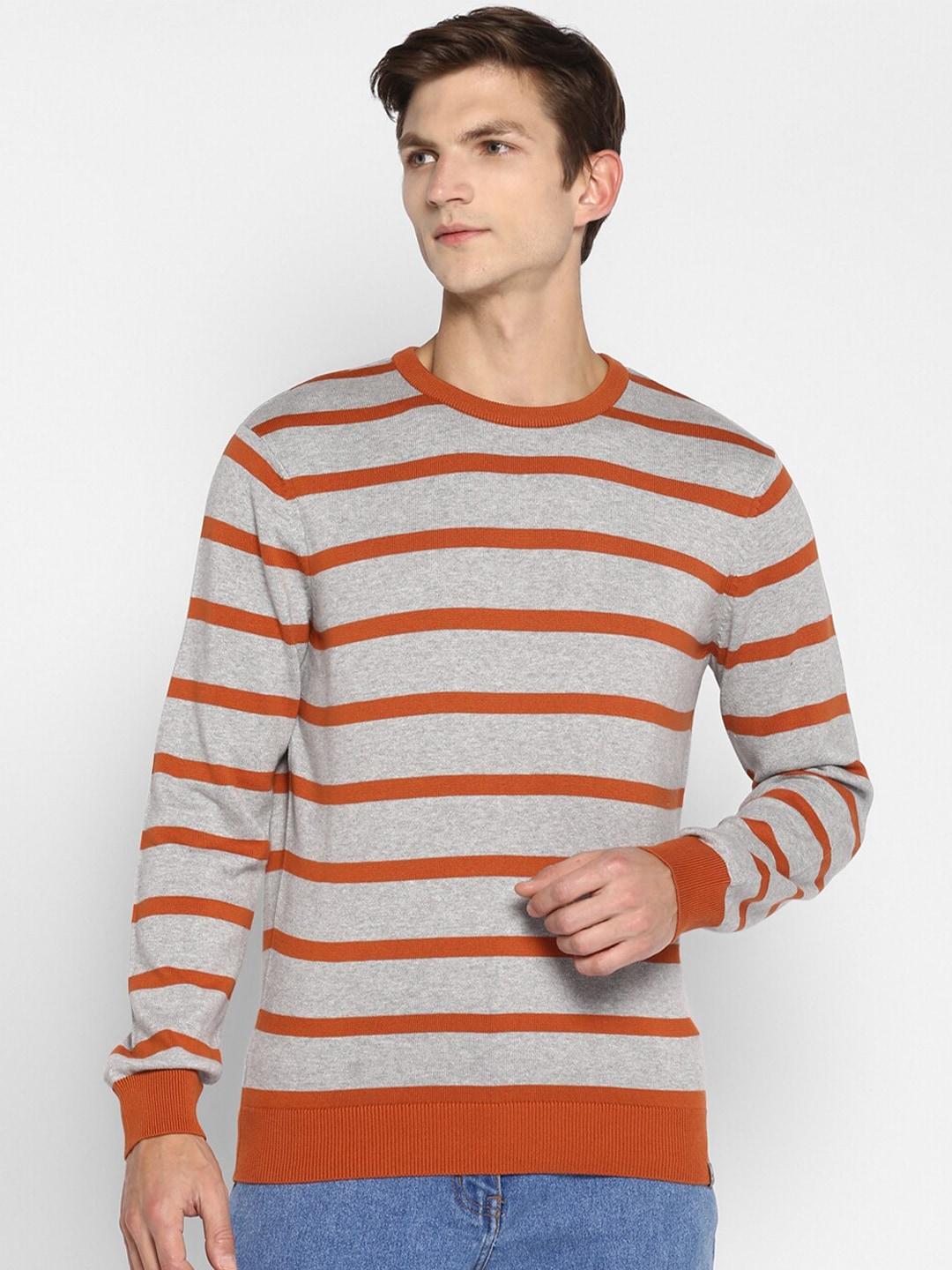 red-chief-men-grey-&-orange-striped-cotton-pullover