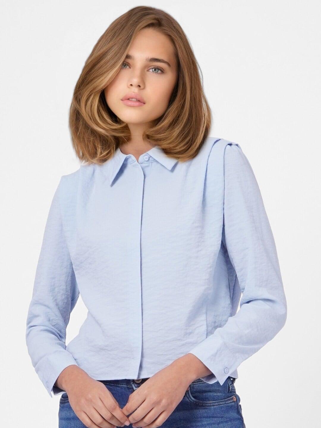 only-women-blue-crop-casual-shirt