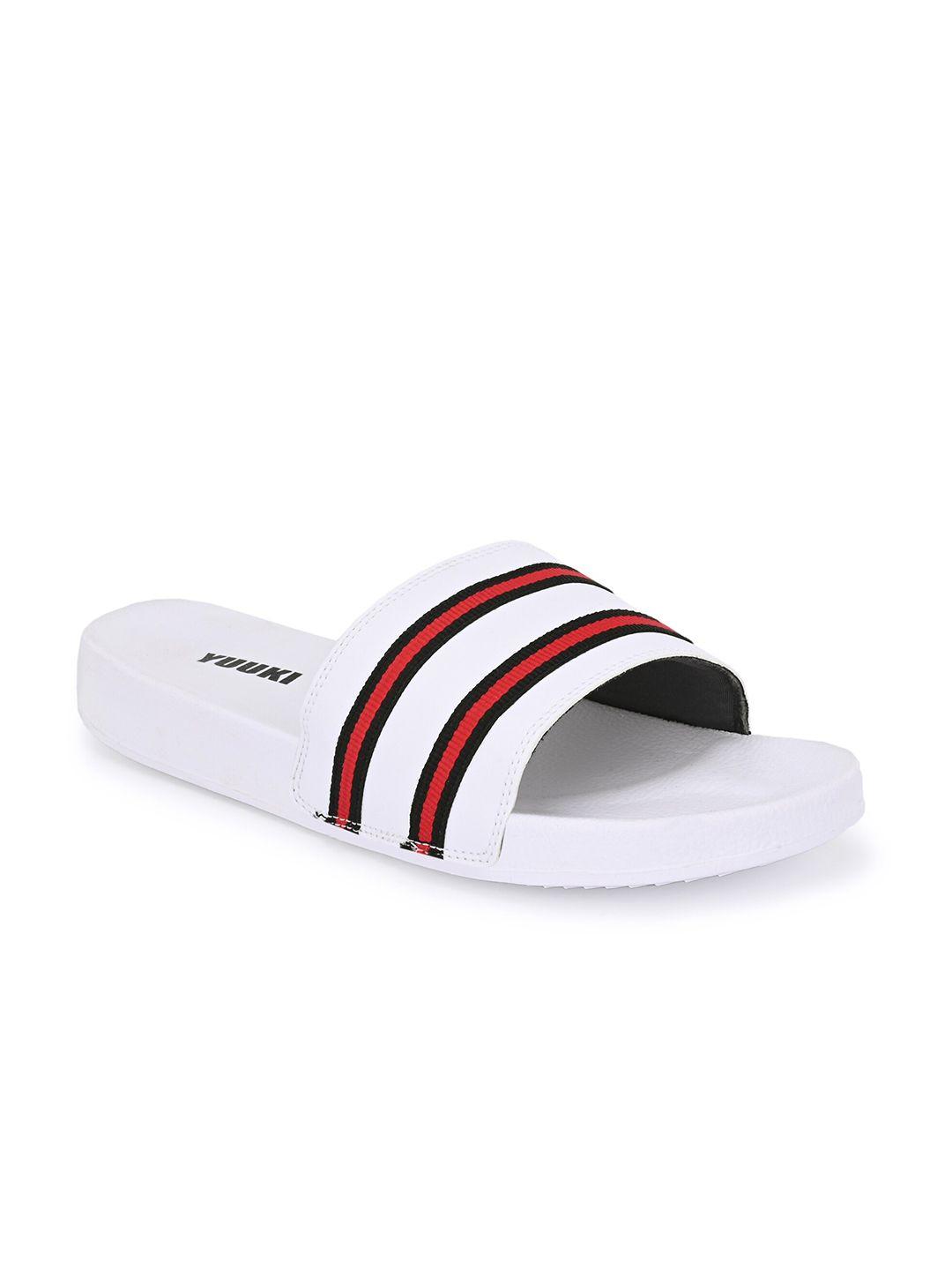Yuuki Men White & Red Striped Sliders