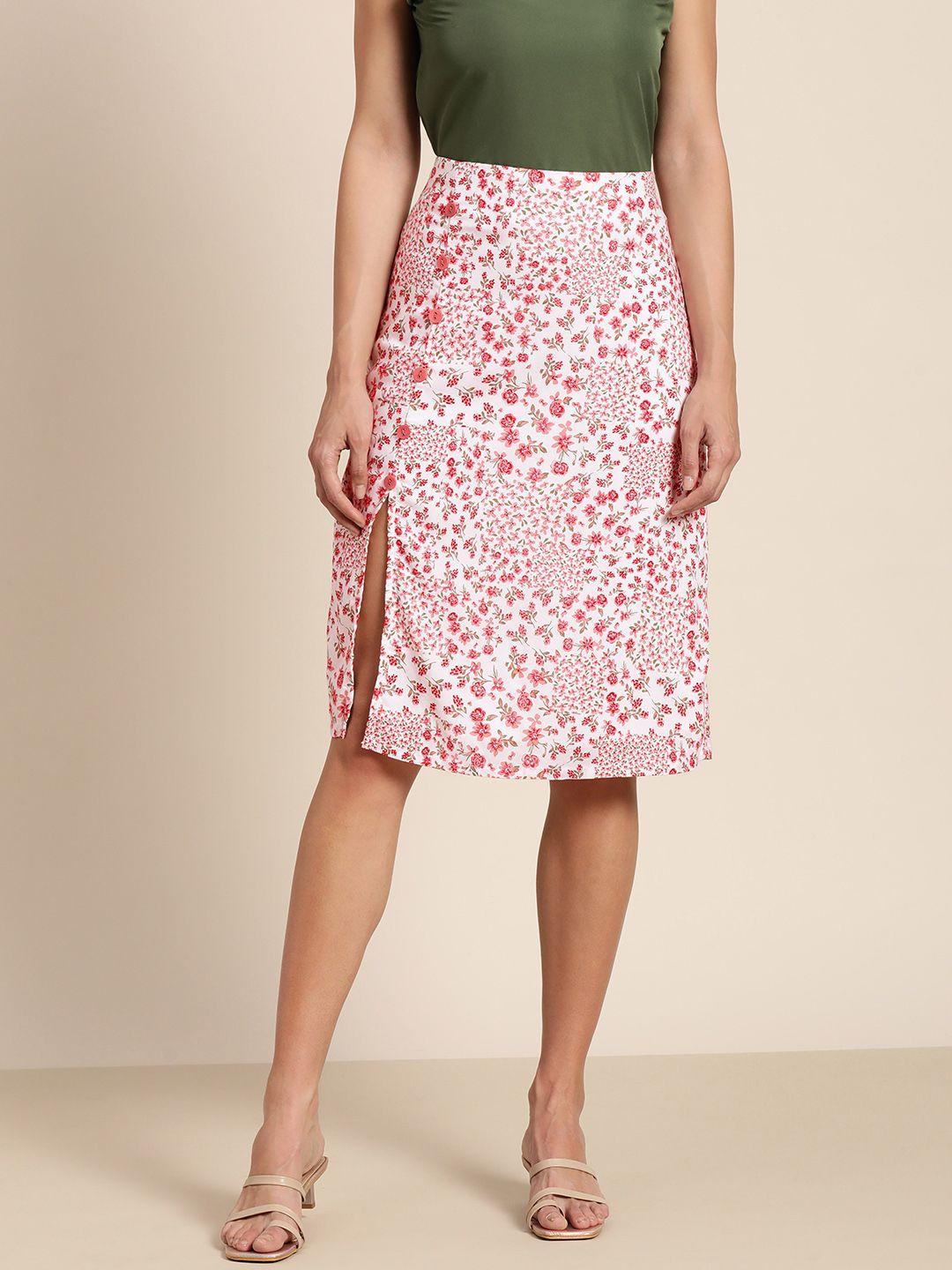 marie-claire-women-white-&-pink-disty-floral-print-high-slit-a-line-skirt