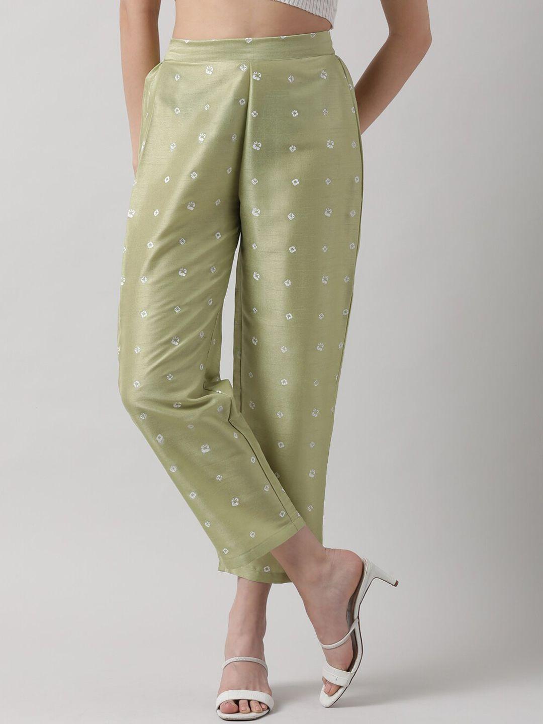 saaki-women-green-ethnic-motifs-printed-tapered-fit-pleated-trousers