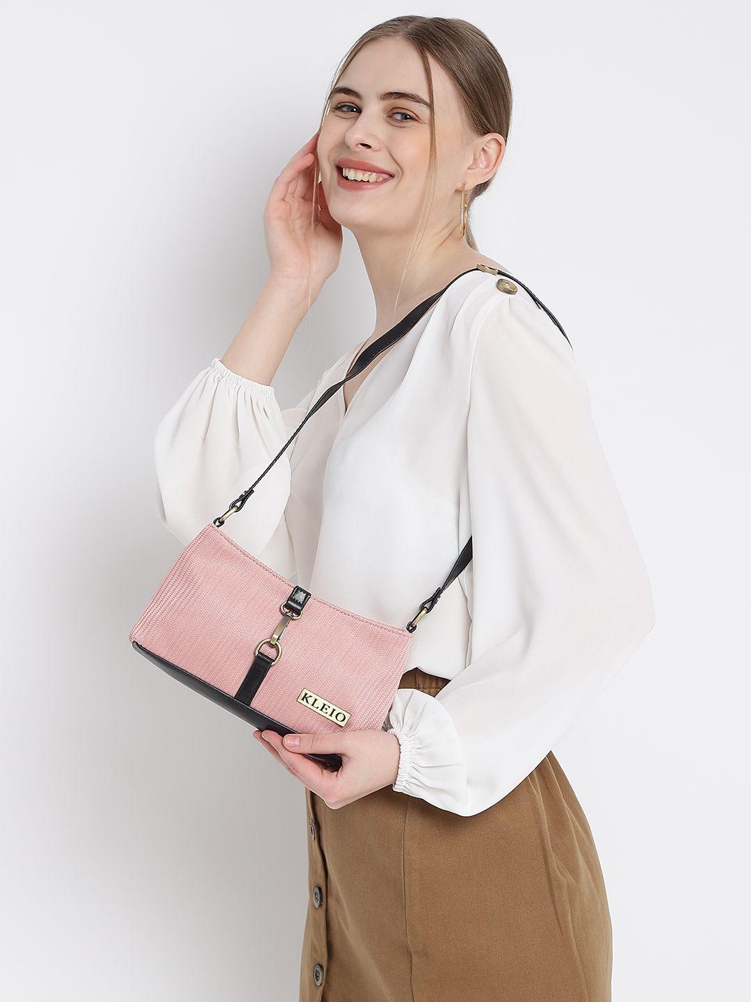 kleio-pink-self-striped-shoulder-bag-with-buckle-detail