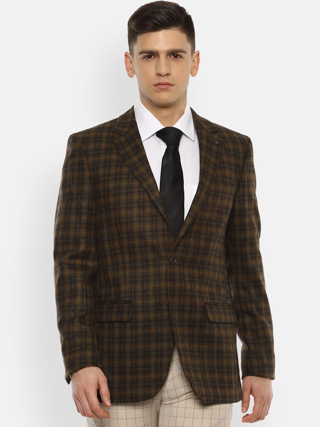 louis-philippe-men-brown-&-black-checked-single-breasted-pure-wool-formal-blazer
