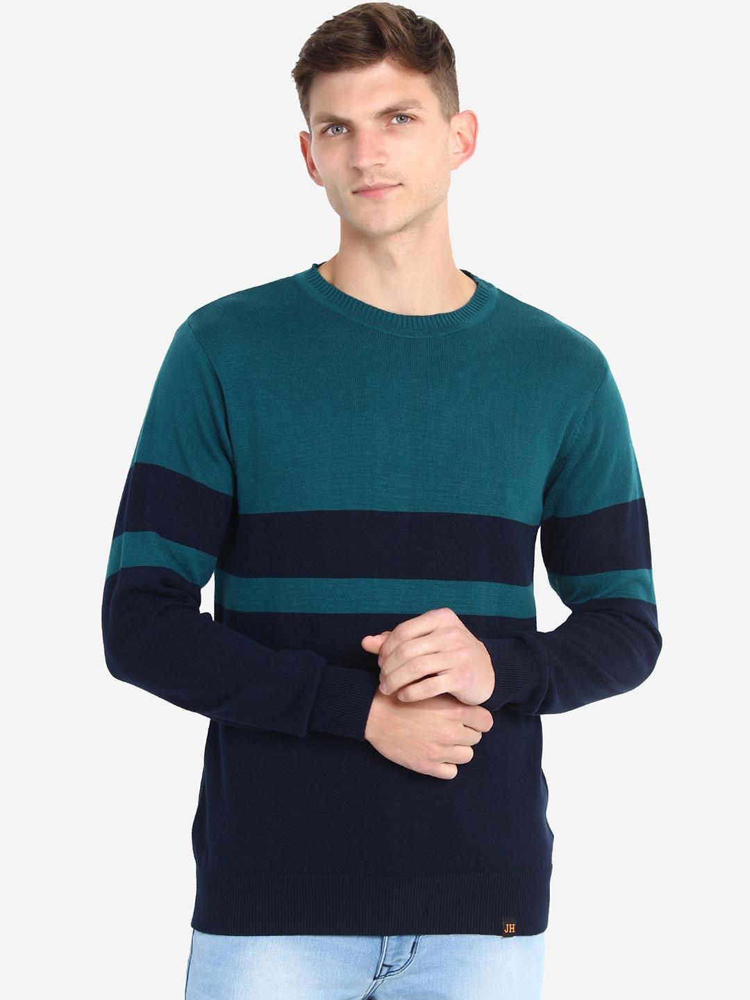 joe-hazel-men-green-&-navy-blue-striped-pure-cotton-pullover