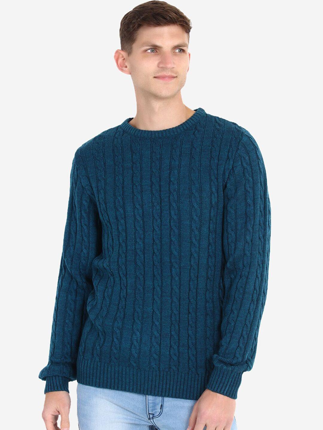 joe-hazel-men-blue-cable-knit-acrylic-pullover