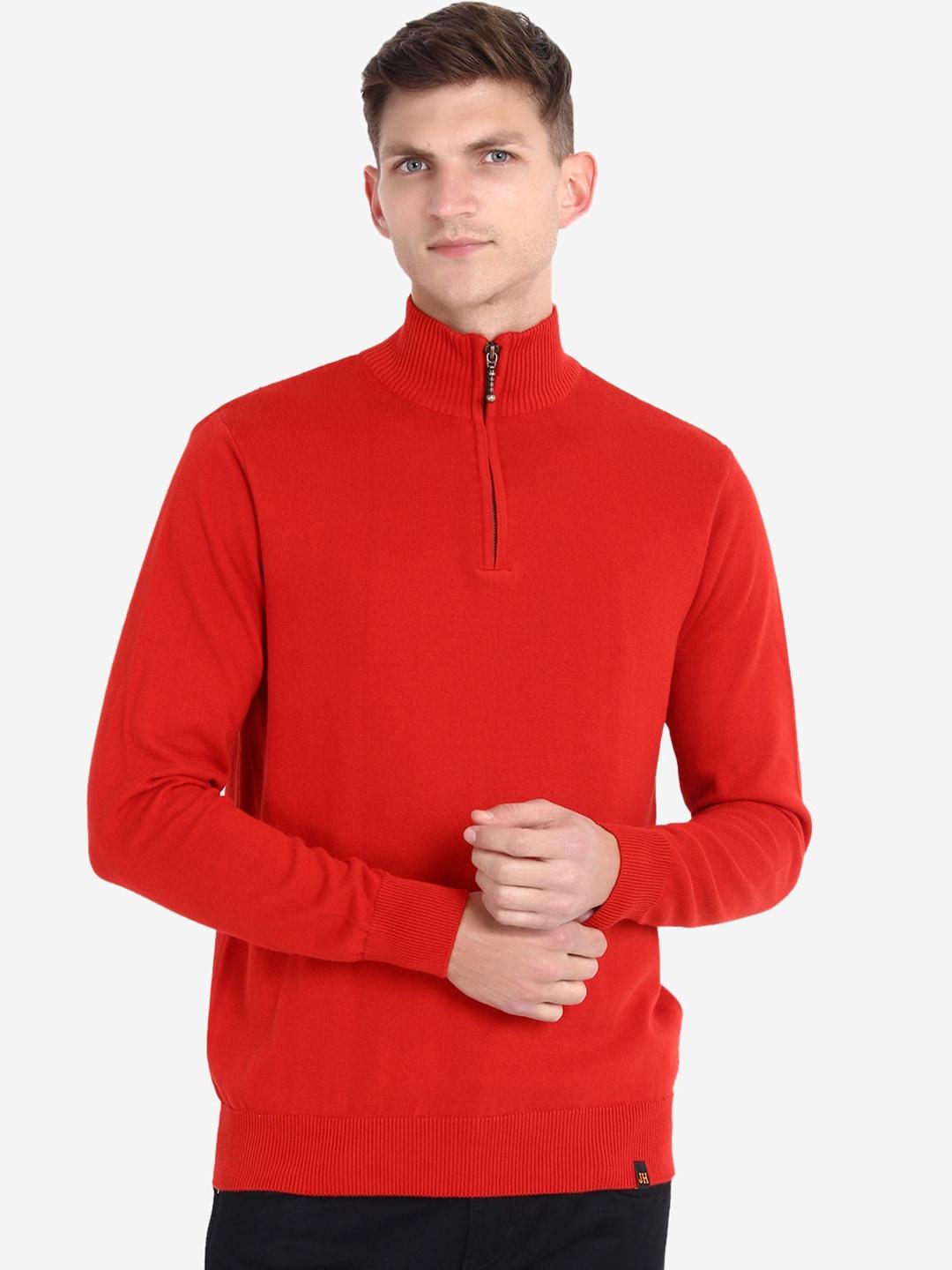 joe-hazel-men-red-solid-turtle-neck-half-zipper-pure-cotton-pullover