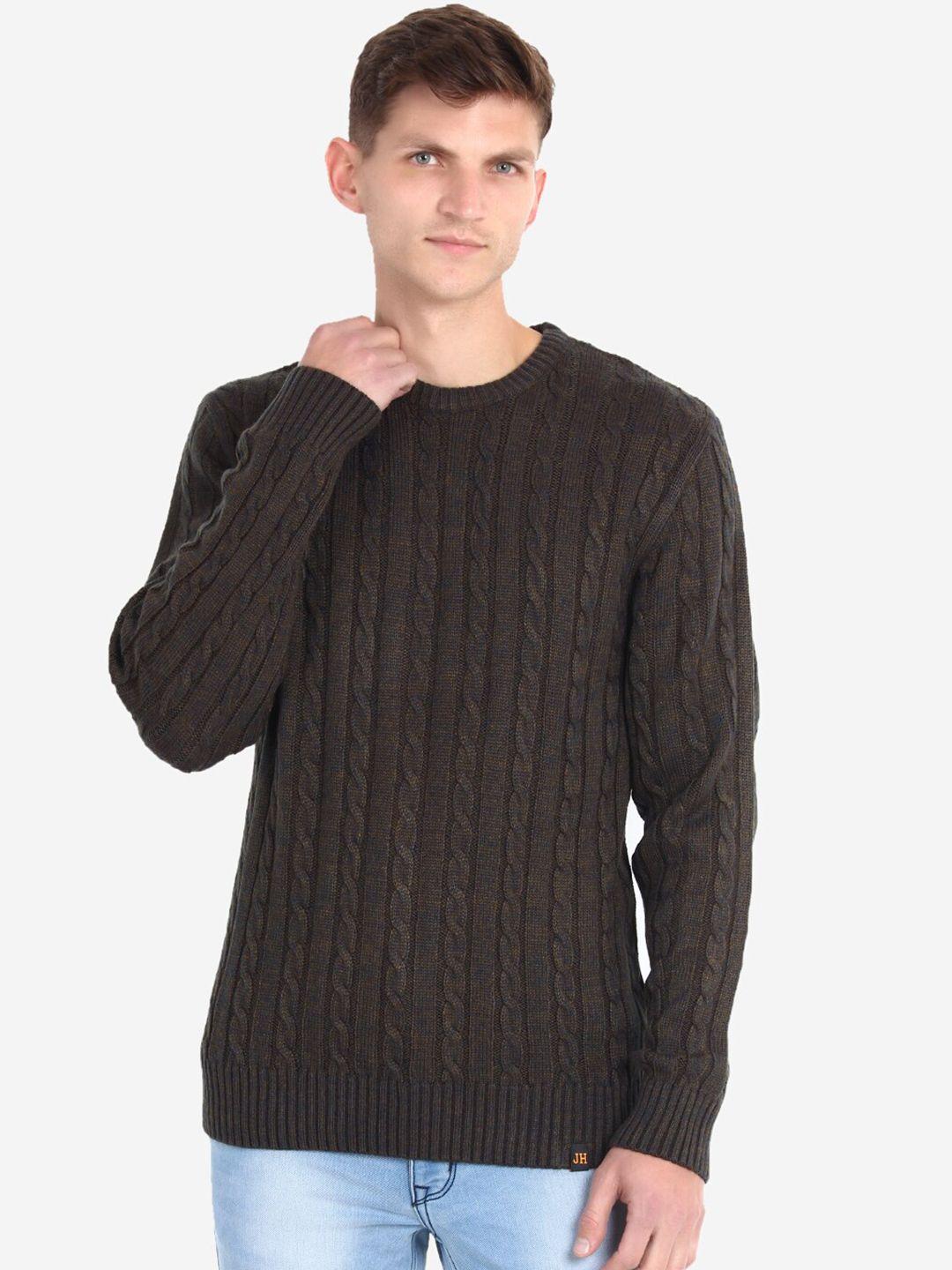 joe-hazel-men-khaki-acrylic-cable-knit-pullover