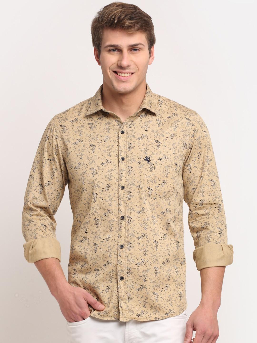 cantabil-men-khaki-floral-printed-pure-cotton-casual-shirt