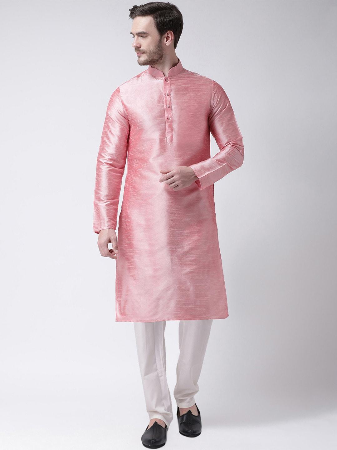 sg-leman-men-peach-coloured-raw-silk-kurta-with-pyjamas