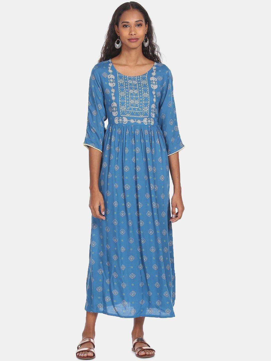 Karigari Women Blue Ethnic Motifs Maxi Dress