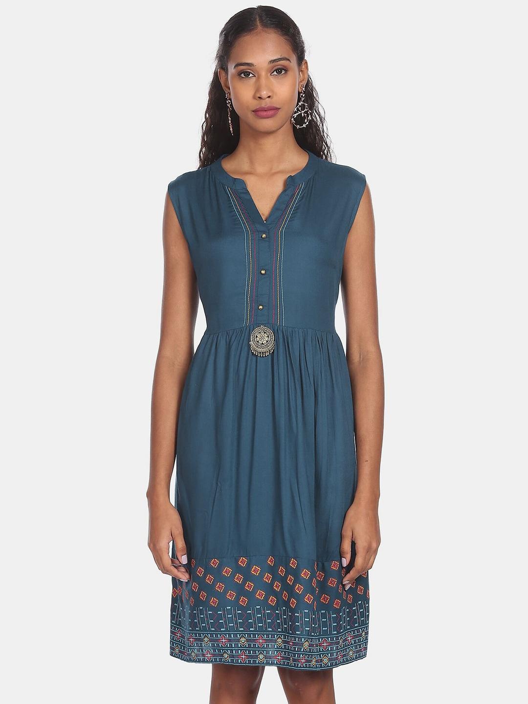 Karigari Blue Printed Dress