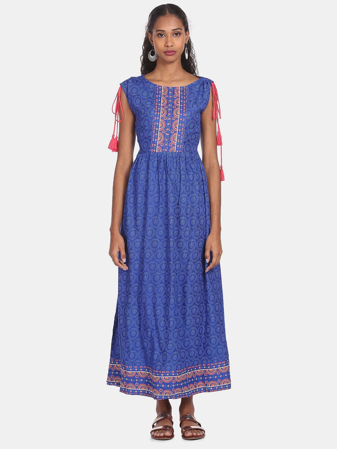 Karigari Blue Ethnic Motifs A-Line Maxi Dress