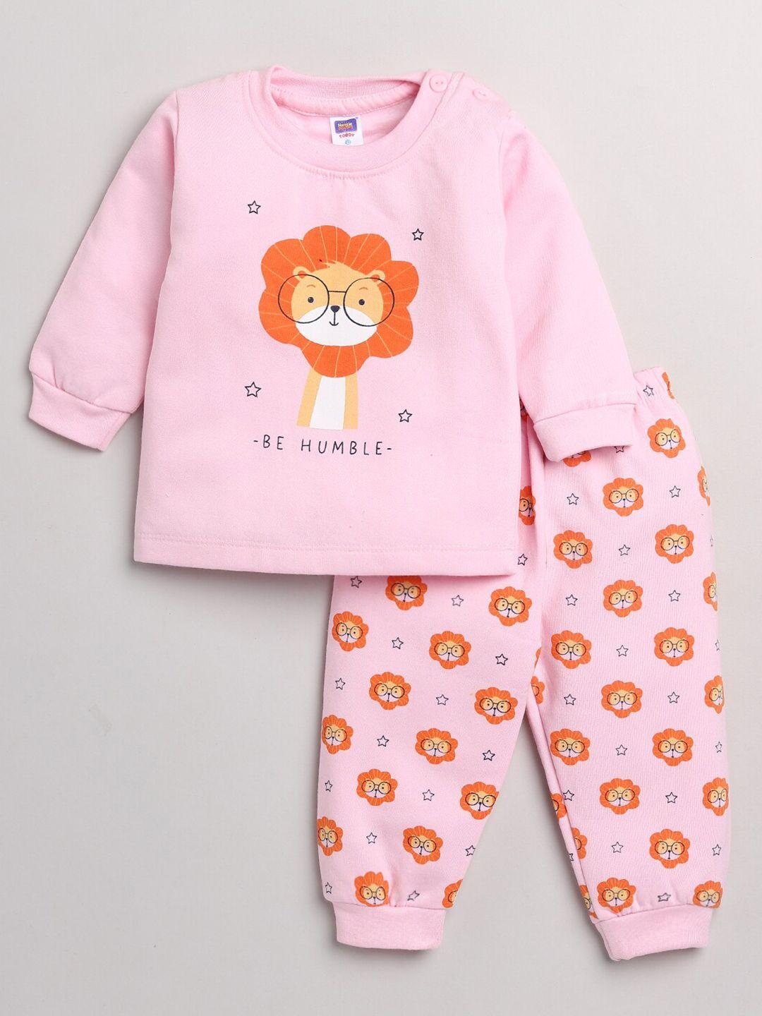 Nottie Planet Kids Pink & Orange Printed Pure Cotton clothing set