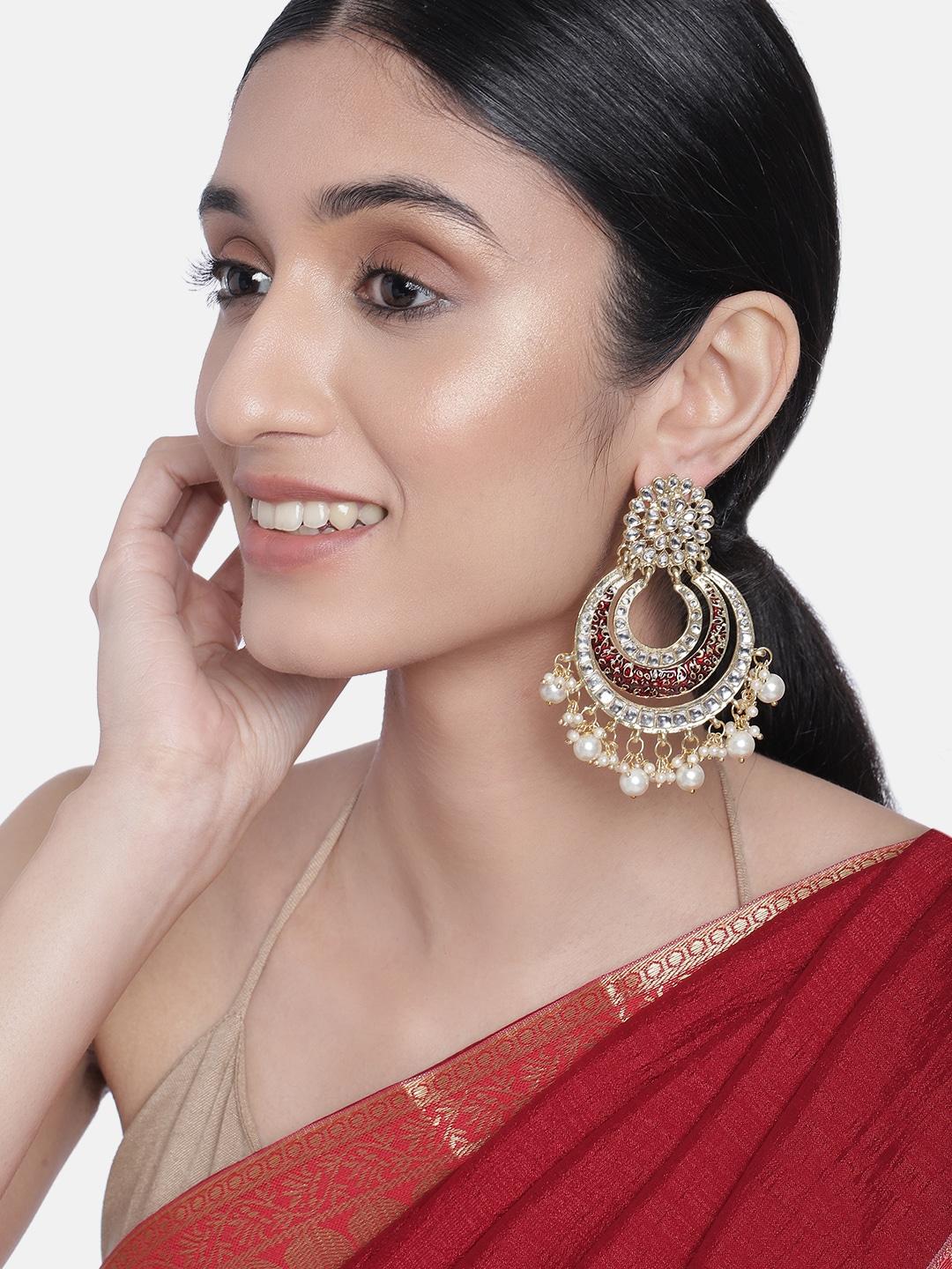 I Jewels Gold-Plated Kundan-Studded Crescent Shaped Chandbalis Earrings
