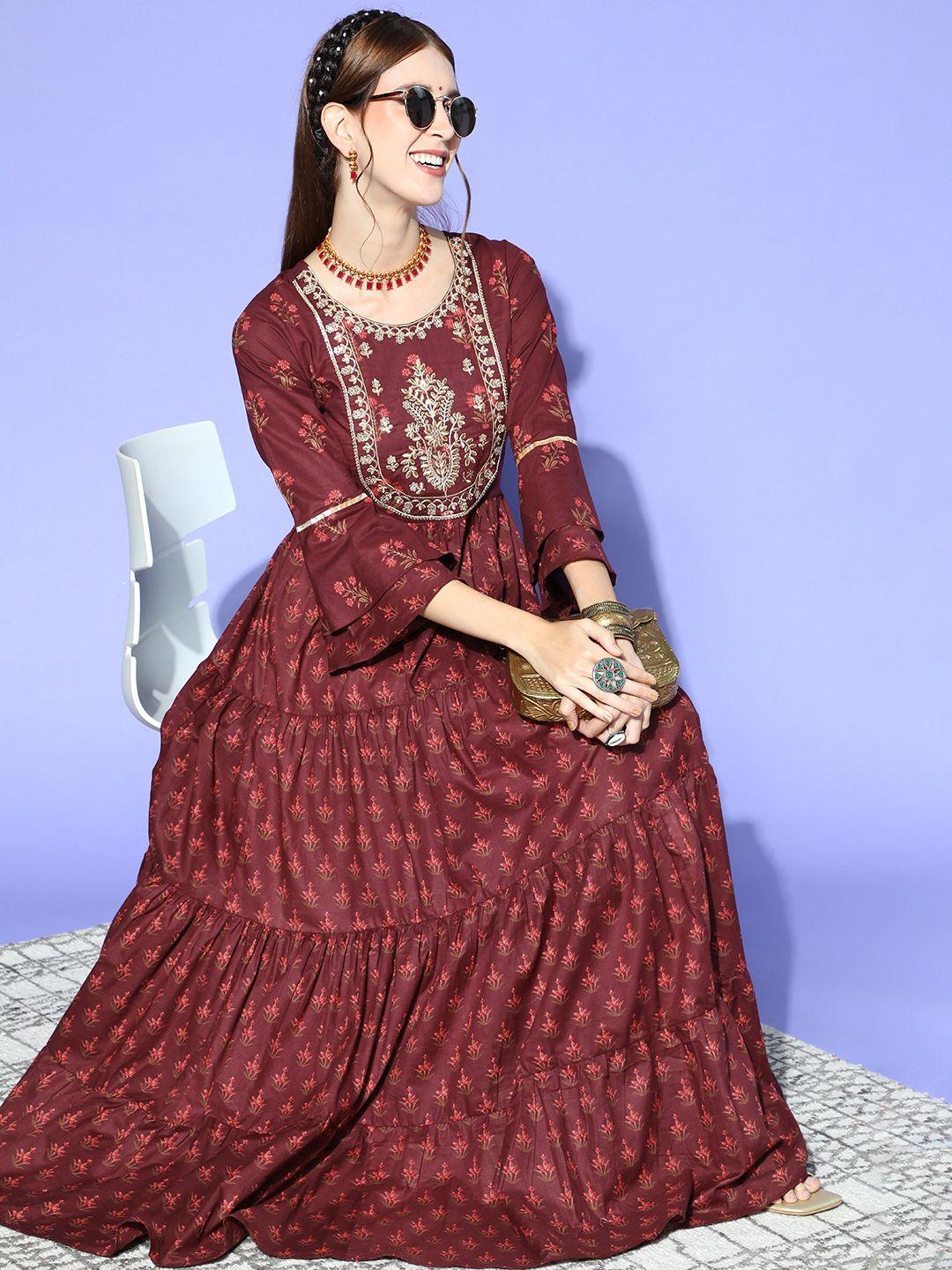 indo-era-women-charming-maroon-floral-swirling-volume-dress