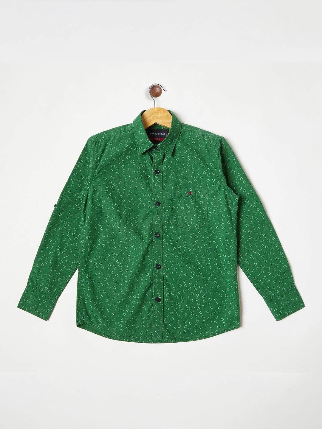 Crimsoune Club Boys Green Floral Printed Pure Cotton Casual Shirt