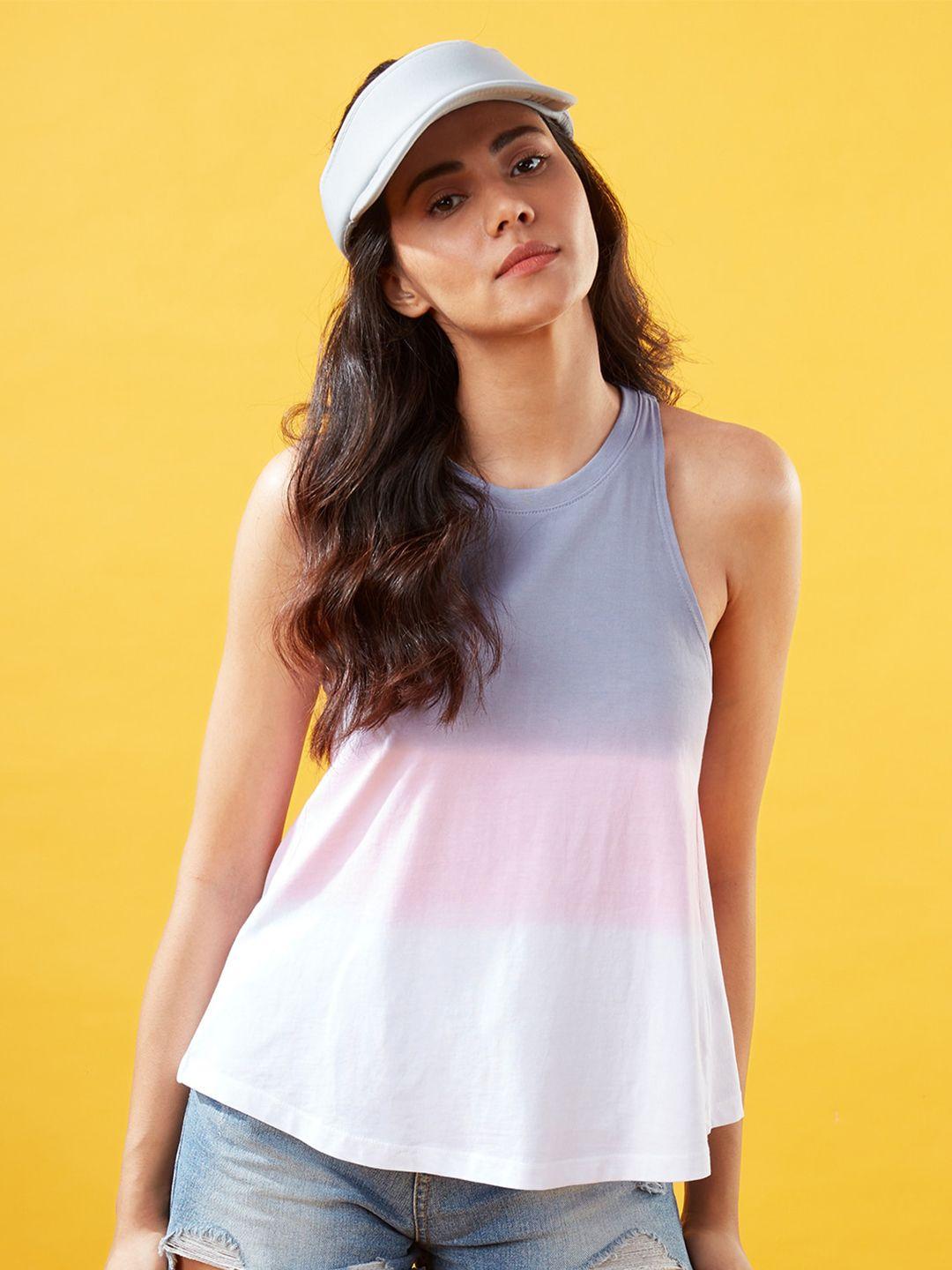 The Souled Store Grey and Pink Ombre Pure Cotton Top