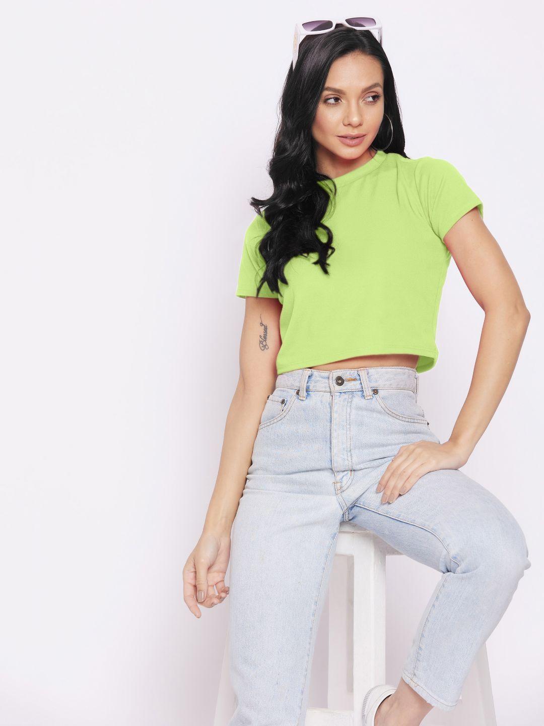 uptownie-lite-green-solid-stretchable-fitted-basic-top
