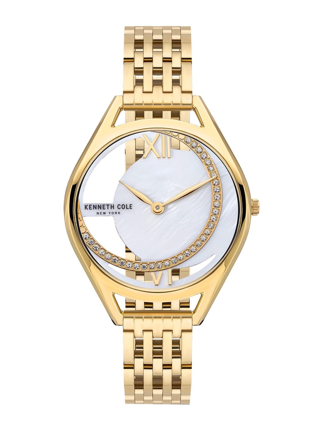Kenneth Cole Women Gold-Toned Dial & Stainless Steel Bracelet Style Straps Analogue Watch