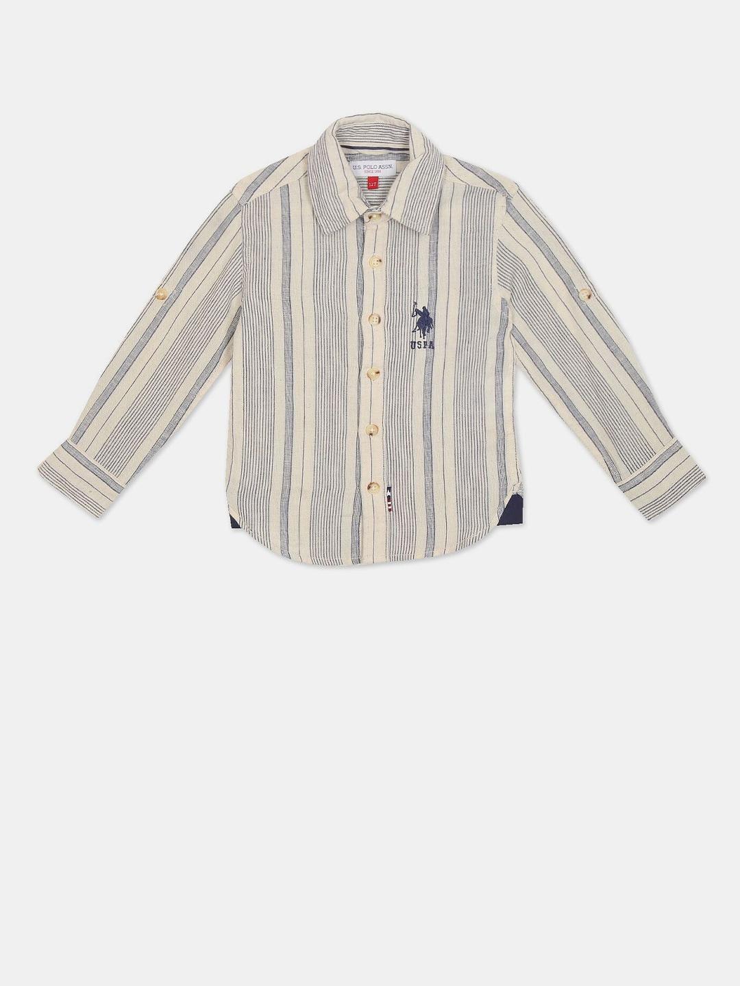 U.S. Polo Assn. Boys Off White and Blue Striped Casual Shirt