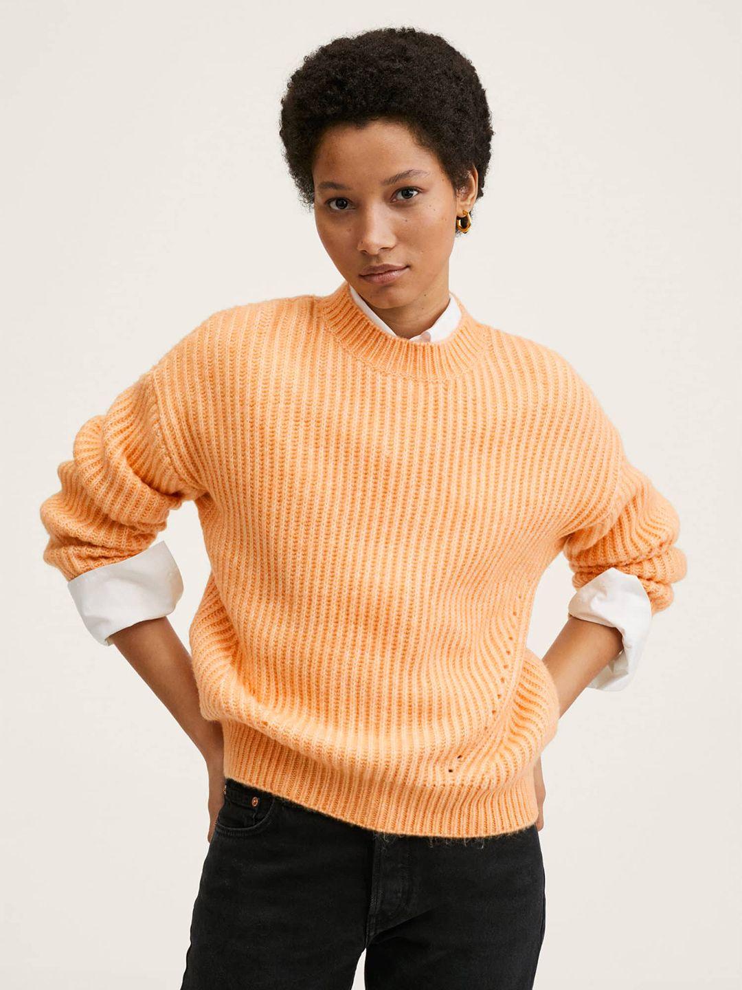 mango-women-coral-orange-knitted-pullover