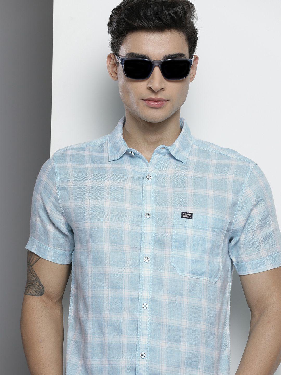 the-indian-garage-co-men-blue-checked-casual-shirt