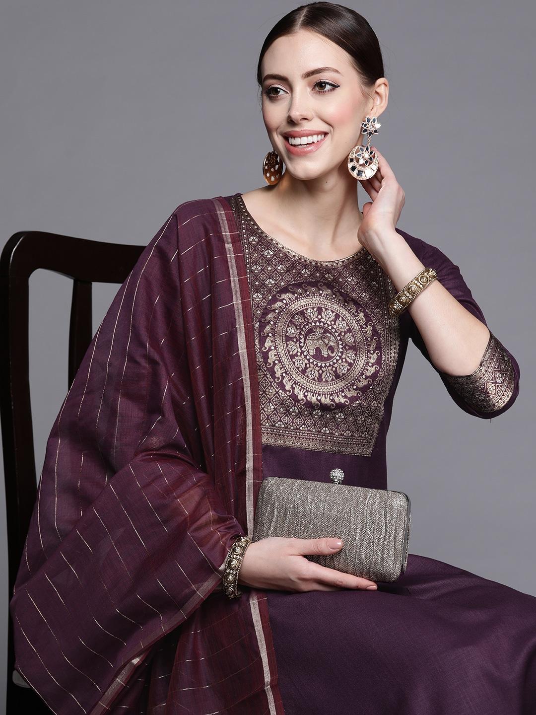 indo-era-women-purple-yoke-design-kurta-with-palazzos-&-with-dupatta