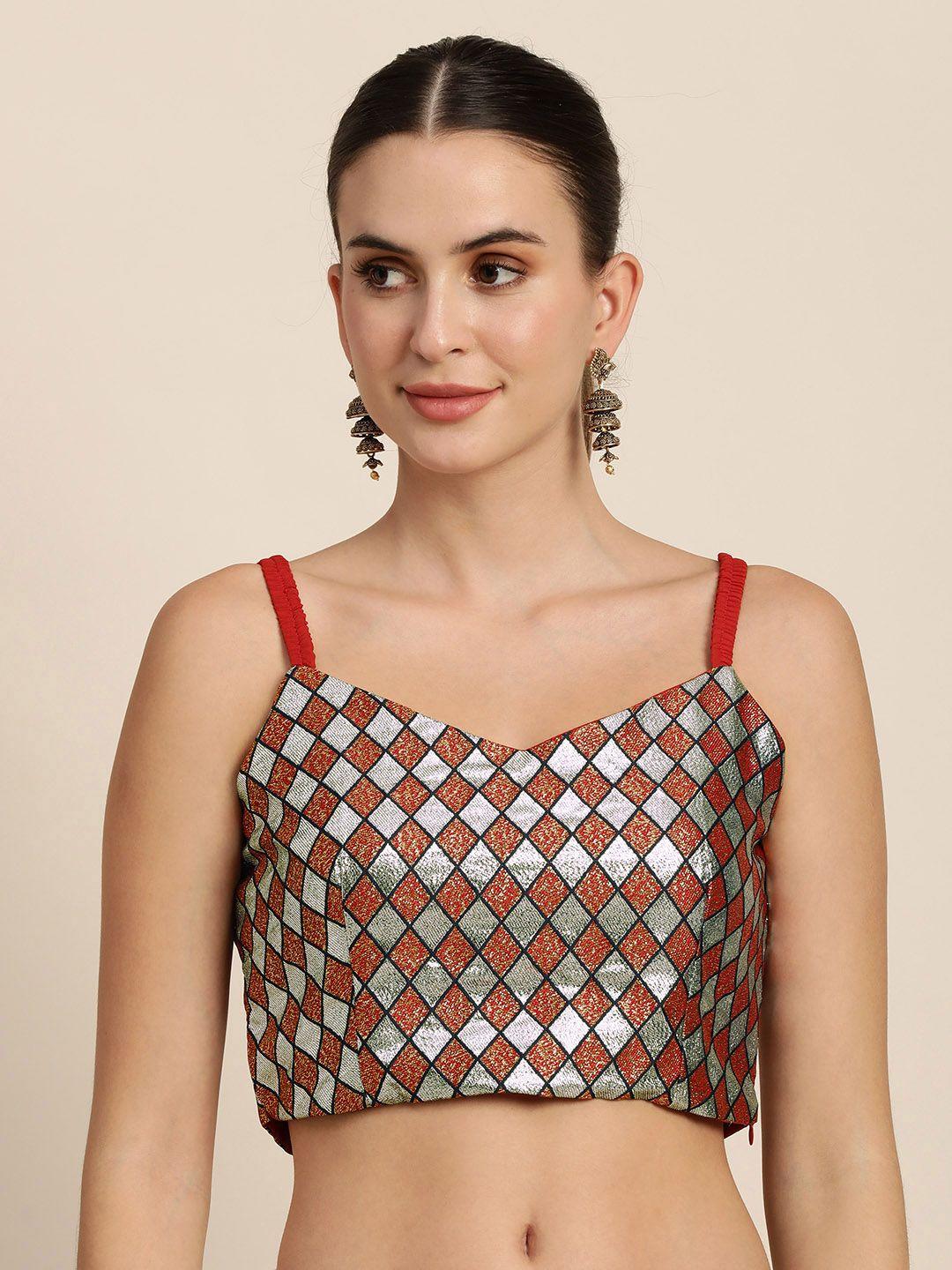 mimosa-women-silver-&-red-woven-design-readymade-saree-blouse