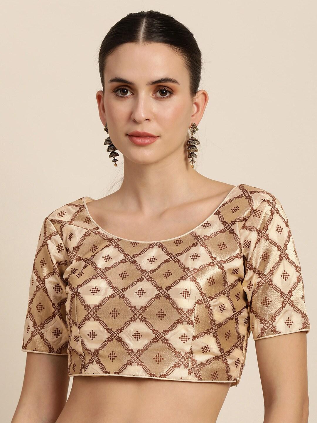 mimosa-women-beige-&-brown-woven-design-readymade-saree-blouse
