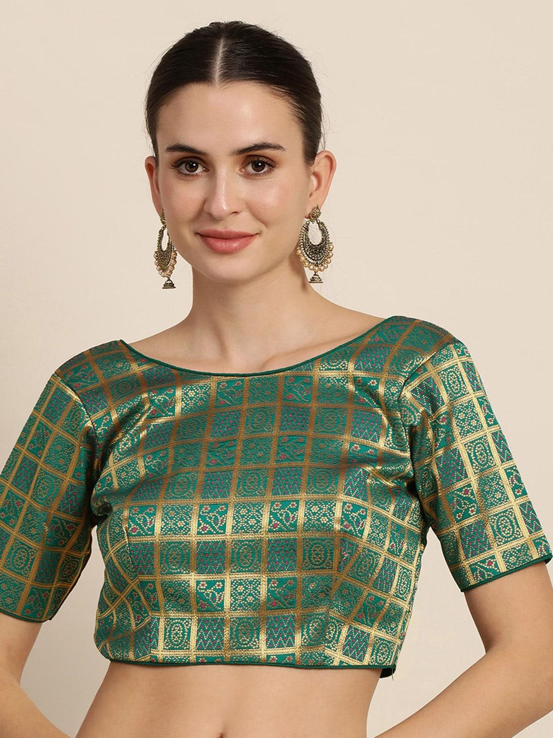 mimosa-women-teal-green-&-golden-woven-design-readymade-saree-blouse