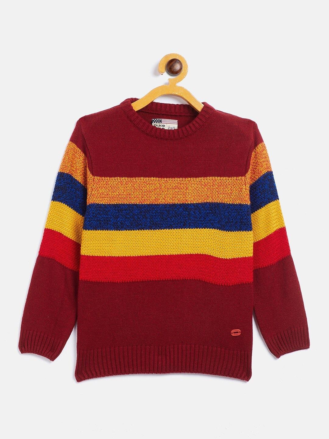 Duke Boys Maroon & Mustard Striped Pullover Sweater