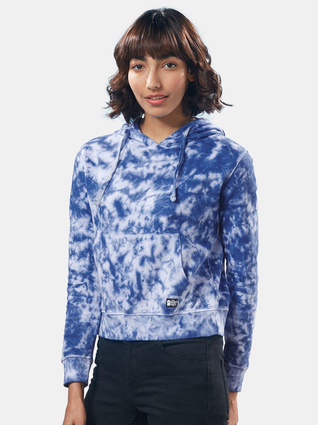 The Souled Store Women Blue Tie & Dye Hooded Sweatshirt