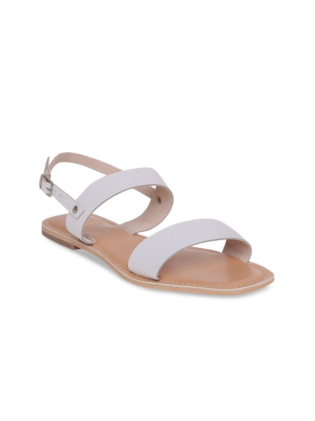 Tao Paris Women White Solid Leather Open Toe Flats with Buckles