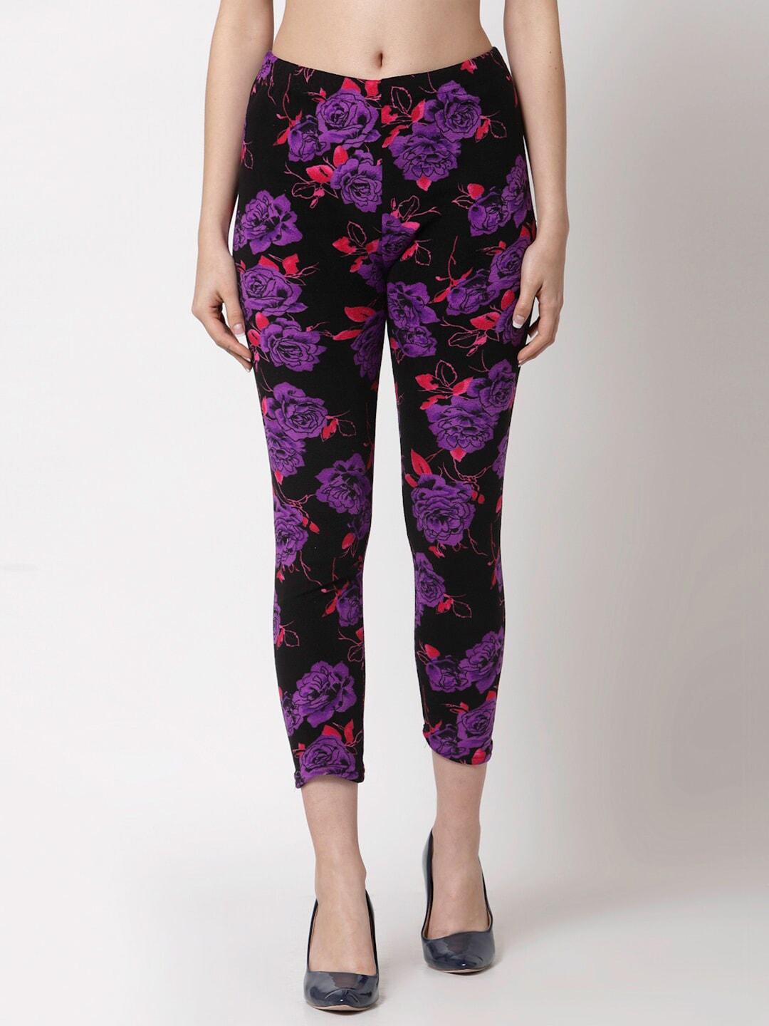 klotthe-women-black-&-purple-printed-skinny-fit-woolen-jeggings