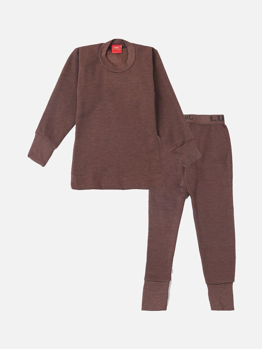 Lux Cottswool Boys Brown Solid Cotton Slim-Fit Thermal Set