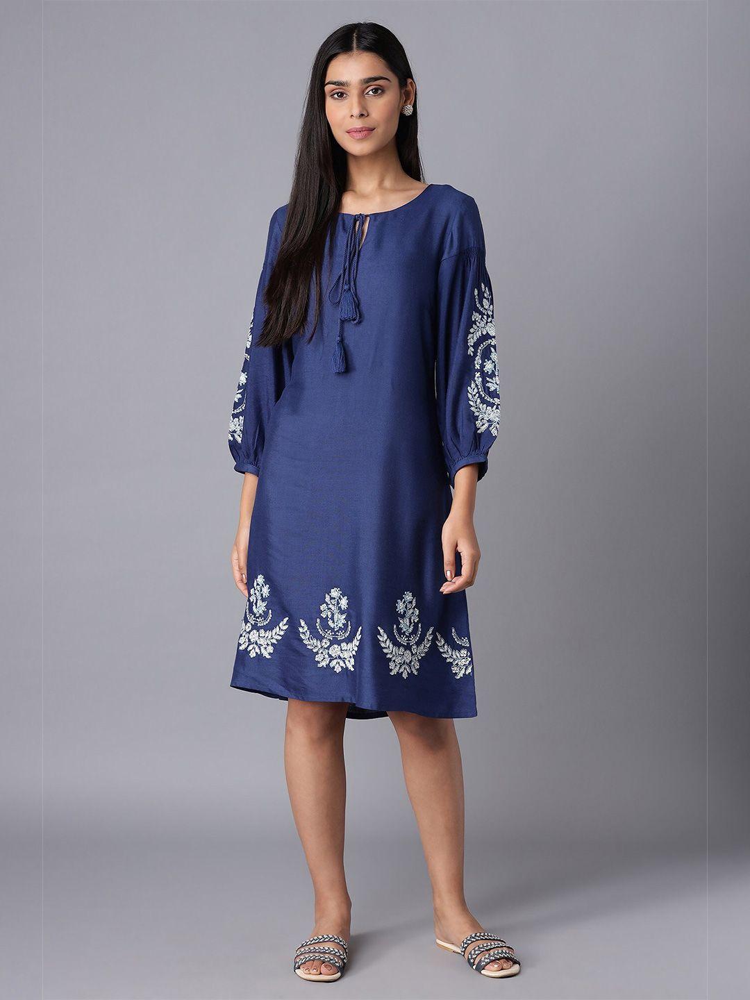 w-women-blue-ethnic-motifs-a-line-dress
