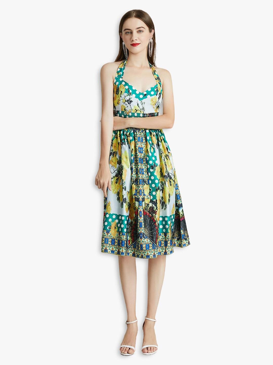 JC Collection Teal & Yellow Floral Dress