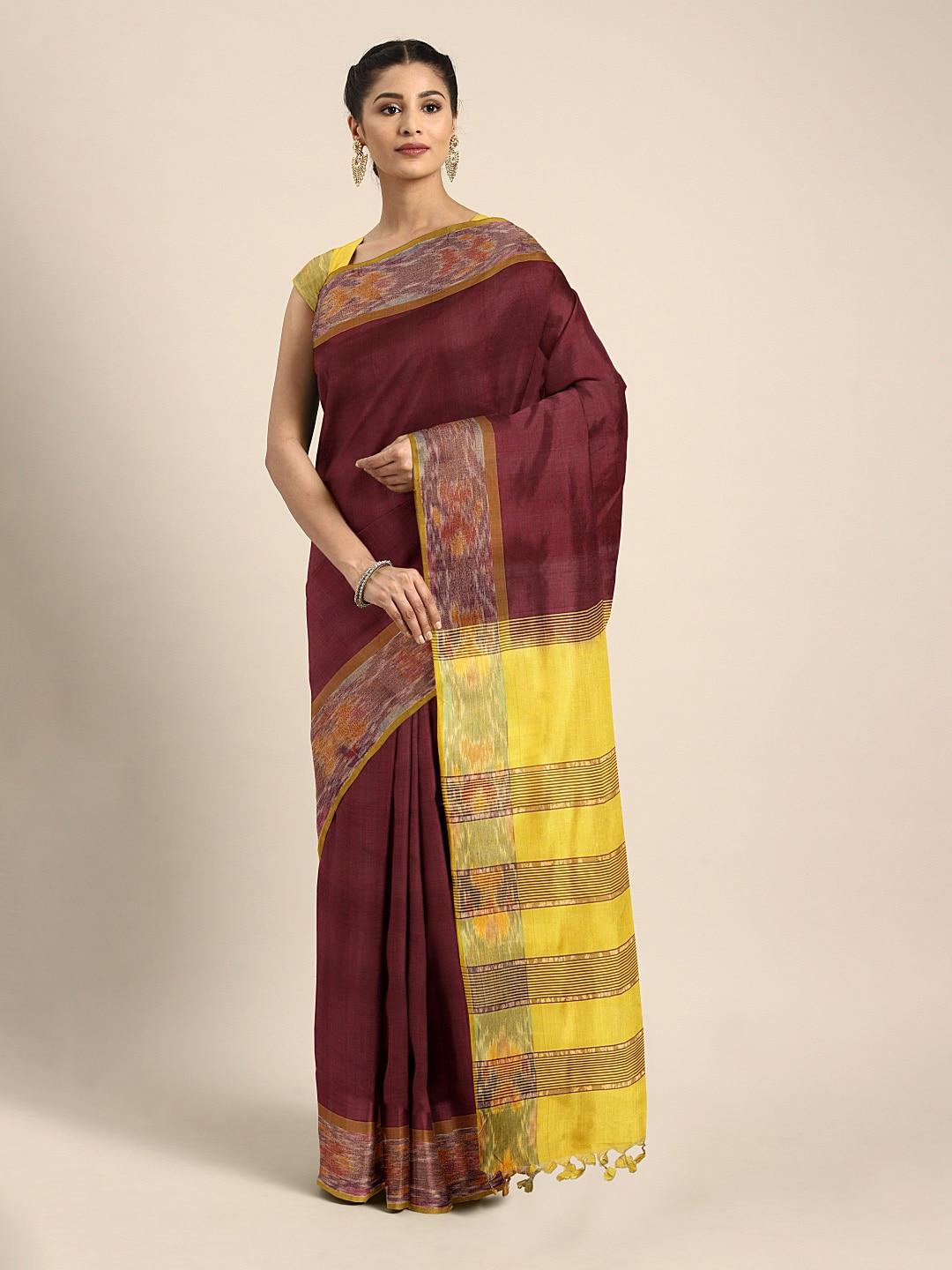 kalakari-india-brown-&-yellow-solid-tissue-uppada-saree